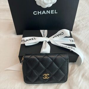 Chanel Black Quilted Zip Coin Card Holder